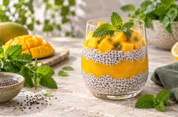 Chia-Pudding mit Mango und Zitronenmelisse