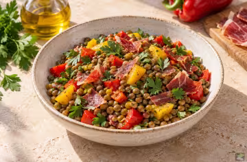 Ensalada de lentejas y jamón
