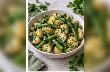Kartoffelsalat mit grünen Bohnen und Petersilie
