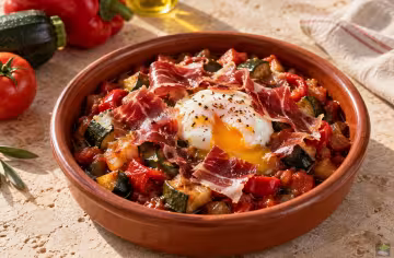 Pisto con huevo y jamón