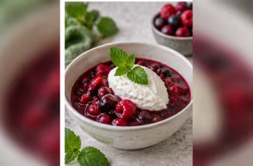 Rote Grütze mit Minzquark