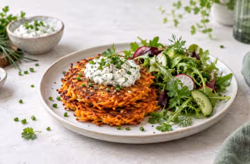 Süßkartoffel-Rösti mit Kräuterquark